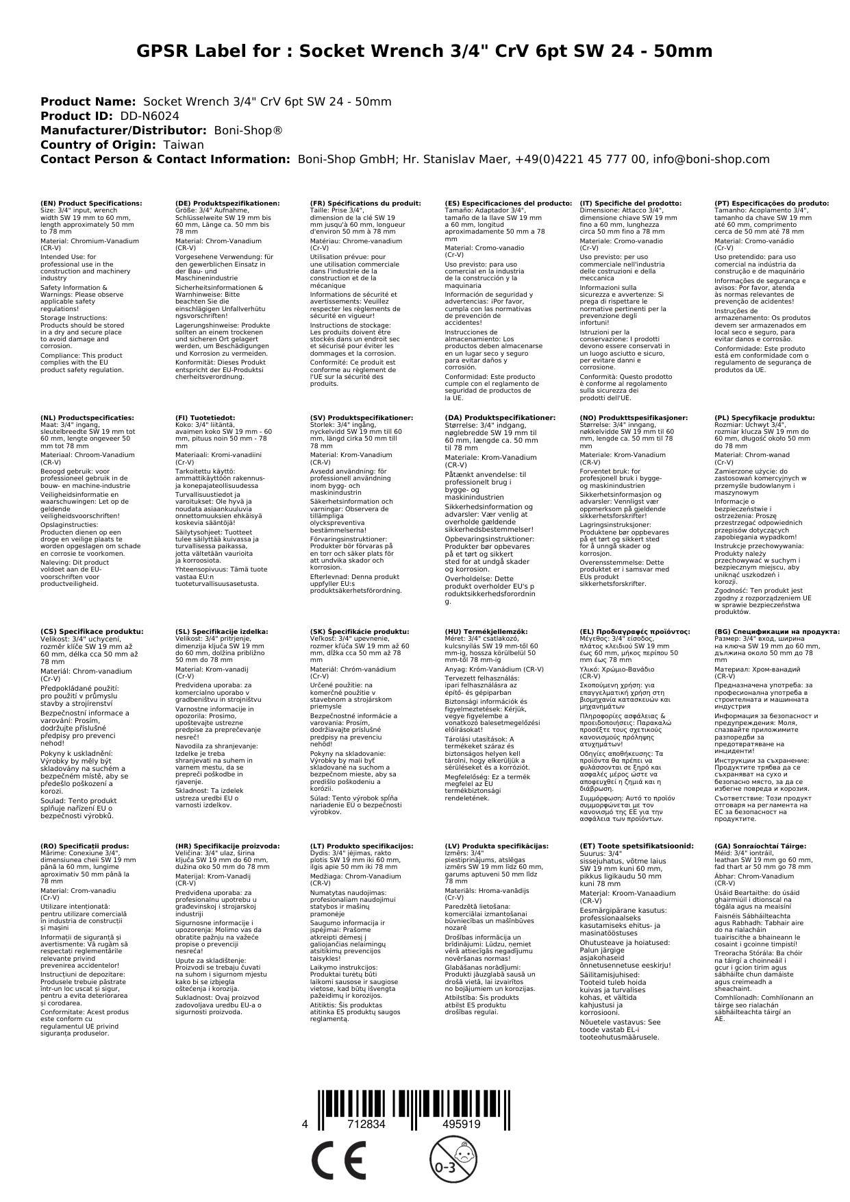 3/4 Zoll Nuss, Steckschlüssel Nuss, 24mm, CrV, 6pt