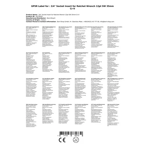 Stecknuss 3/4 Zoll, 35mm, 12 Kant, Cr-V Werkzeug Stecknuss Stecknuss 3/4 Zoll, 35mm, 12 Kant, Cr-V Werkzeug Stecknuss