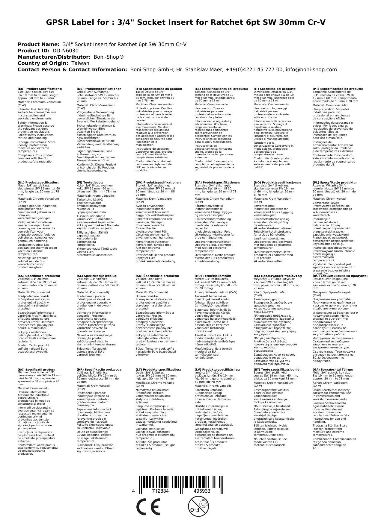 Stecknuss 3/4, 30mm Nuss, Cr-V Stecknuss, Industrie Qualität