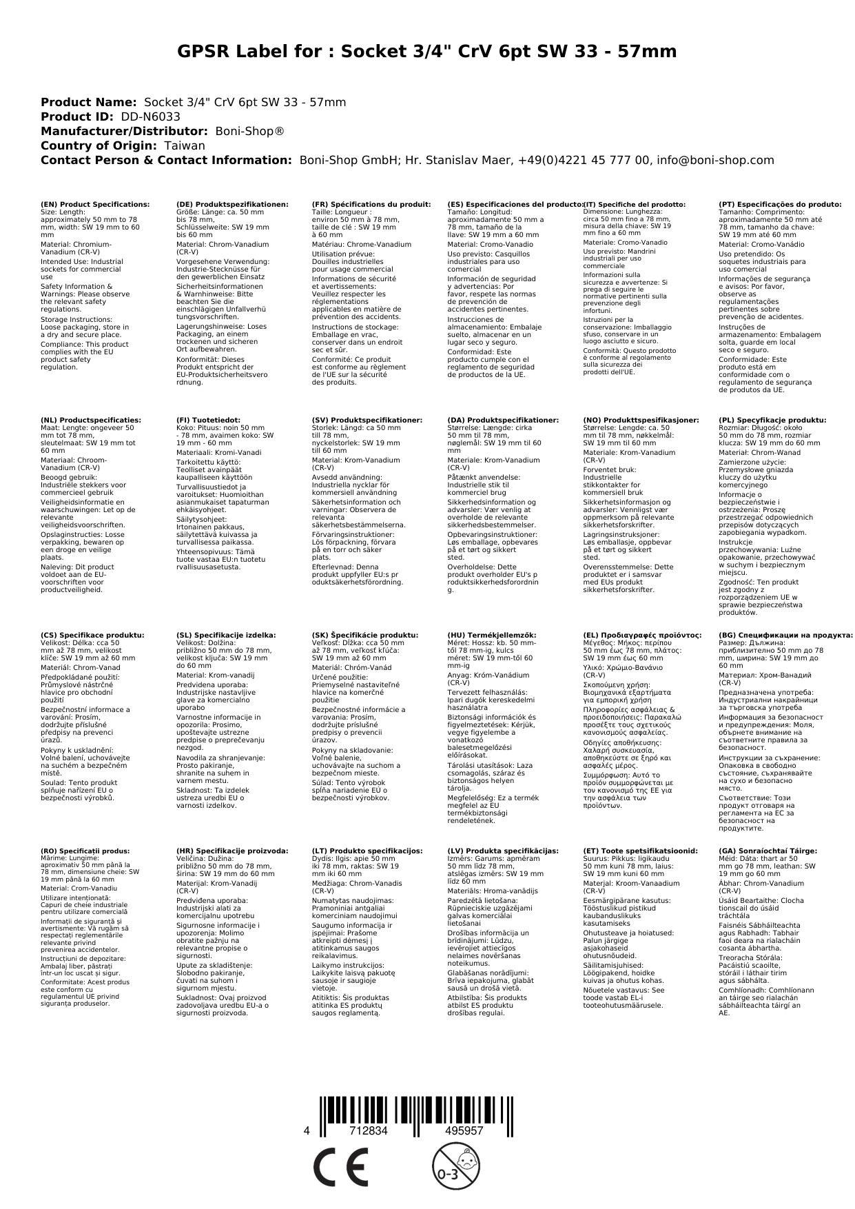 3/4 Zoll Nuss, Steckschlüssel Nuss CrV, 6 Kant