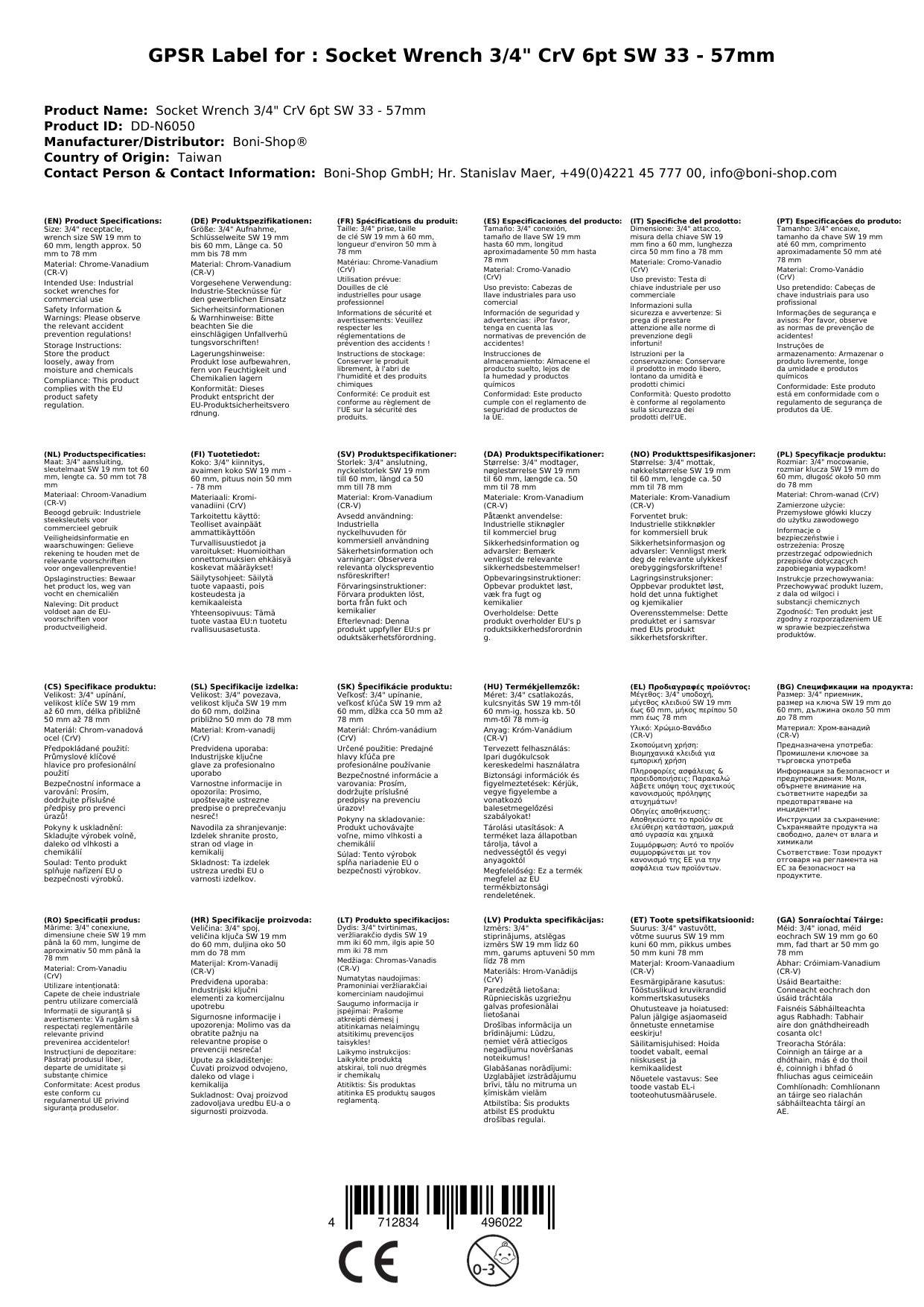 3/4 zoll Nuss, Steckschlüssel Nuss, CrV, SW50 mm