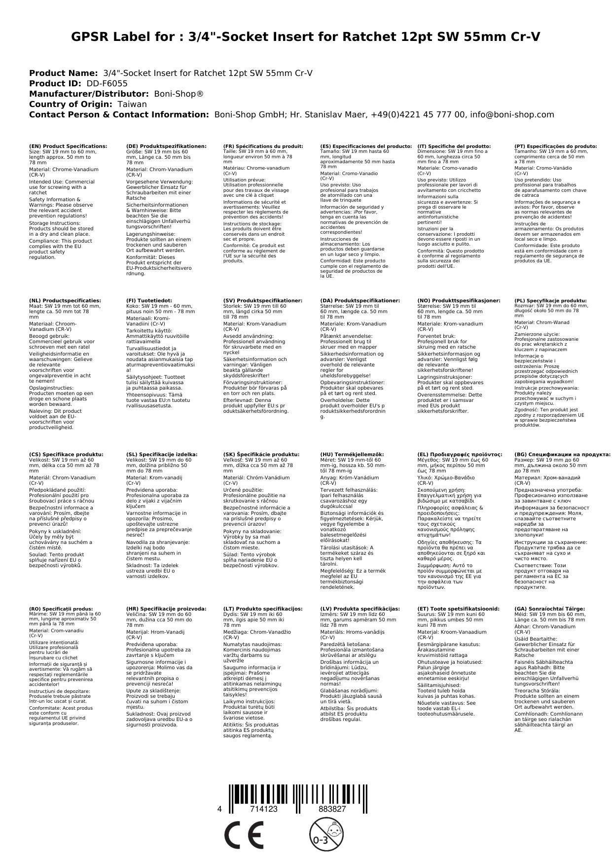 3/4 Zoll Nuss, 55mm Stecknuss, Knarre Ratsche, Werkzeug Nuss