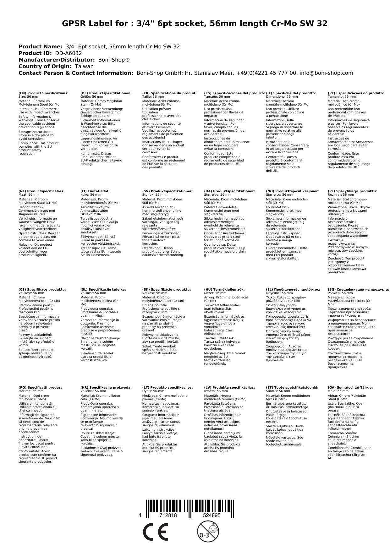 3 4 zoll Nuss, 32mm Nuss, Cr-Mo Schlagschraubernuss