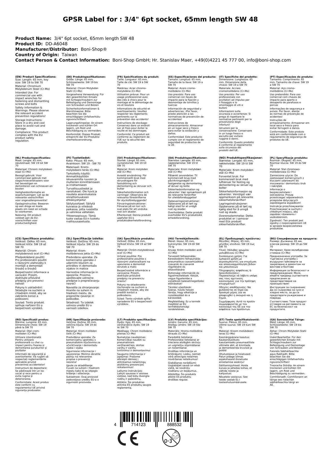 3/4 Zoll Nuss, Schlagschraubernuss SW 48, Chrom Molybdän Stahl