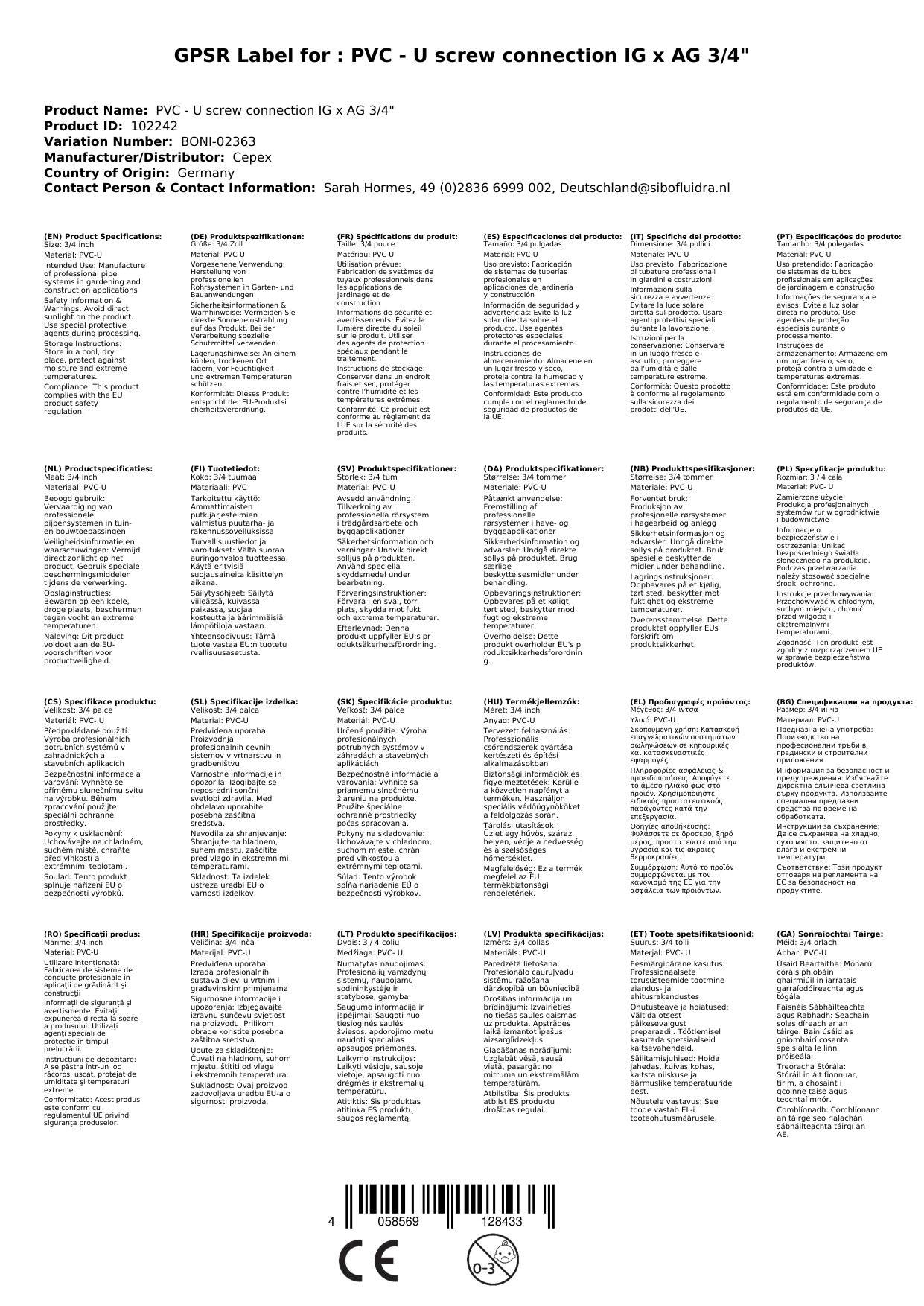Verschraubung PVC, PVC-U, IG x AG 3/4", Rohrverschraubung
