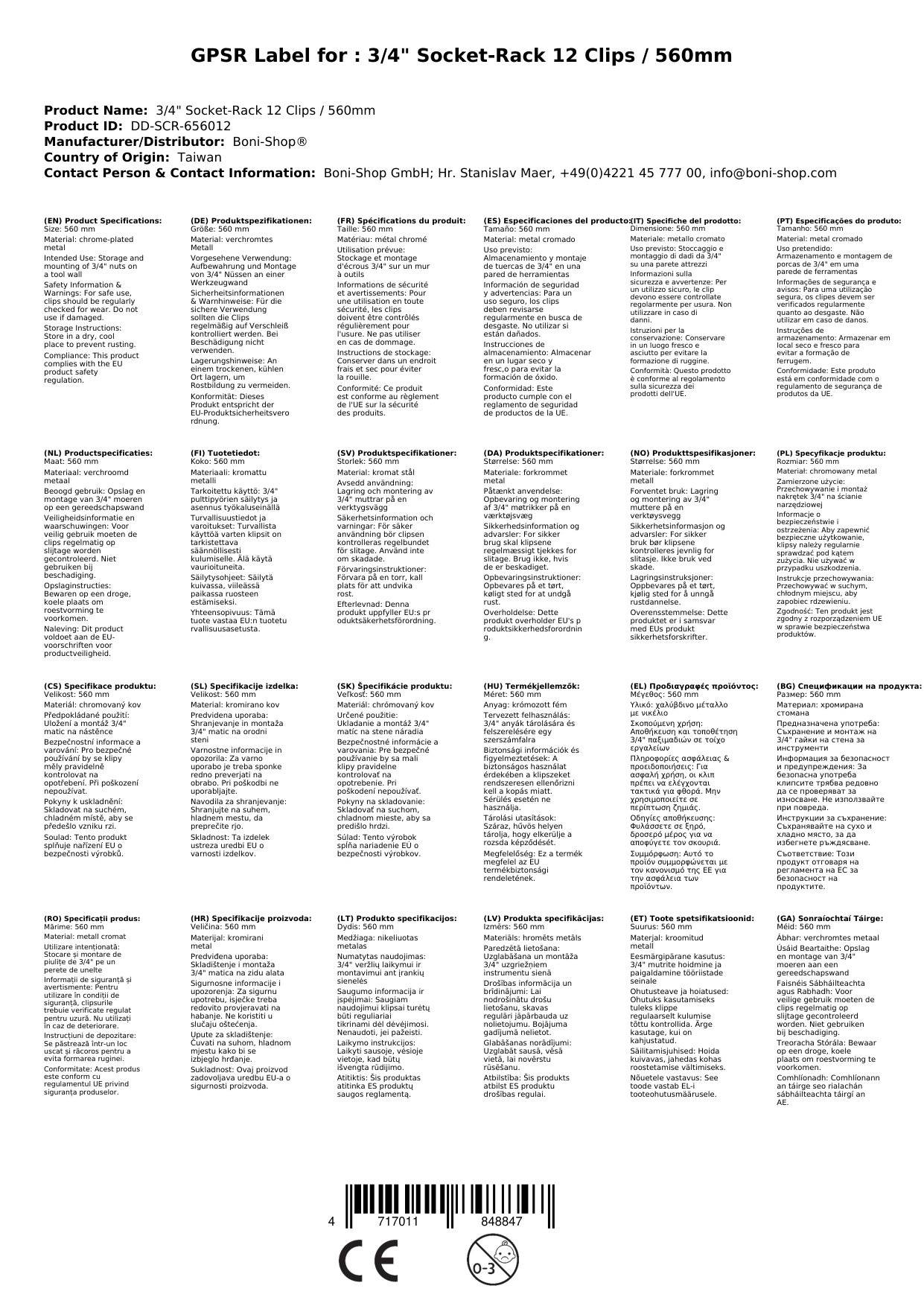 Stecknuss Schiene 3/4 Zoll, 12 Clips, Nuss Halterung