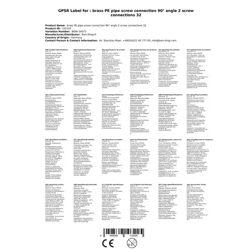 PE Rohr Verschraubung 32mm, Messing, Winkel 90°, Klemmverschraubung PE Rohr Verschraubung 32mm, Messing, Winkel 90°, Klemmverschraubung