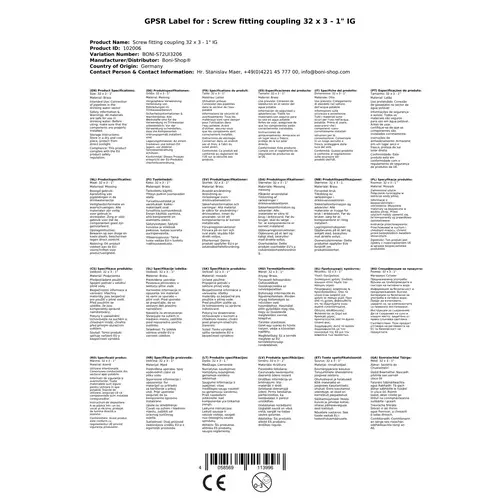 Fitting 32mm, Schraubfitting Kupplung, 1 Zoll IG, Heizung, Trinkwasser Fitting 32mm, Schraubfitting Kupplung, 1 Zoll IG, Heizung, Trinkwasser