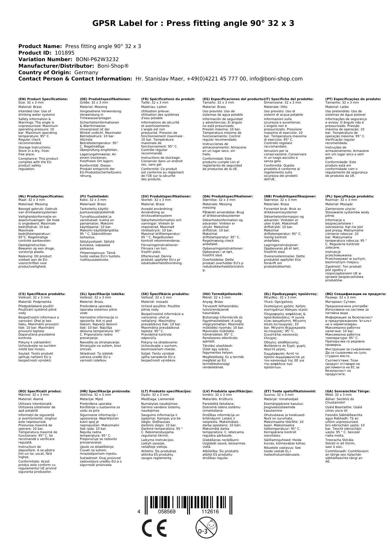 Pressfitting 32mm, Winkel 90°, DVGW Trinkwasser, Boni-Shop
