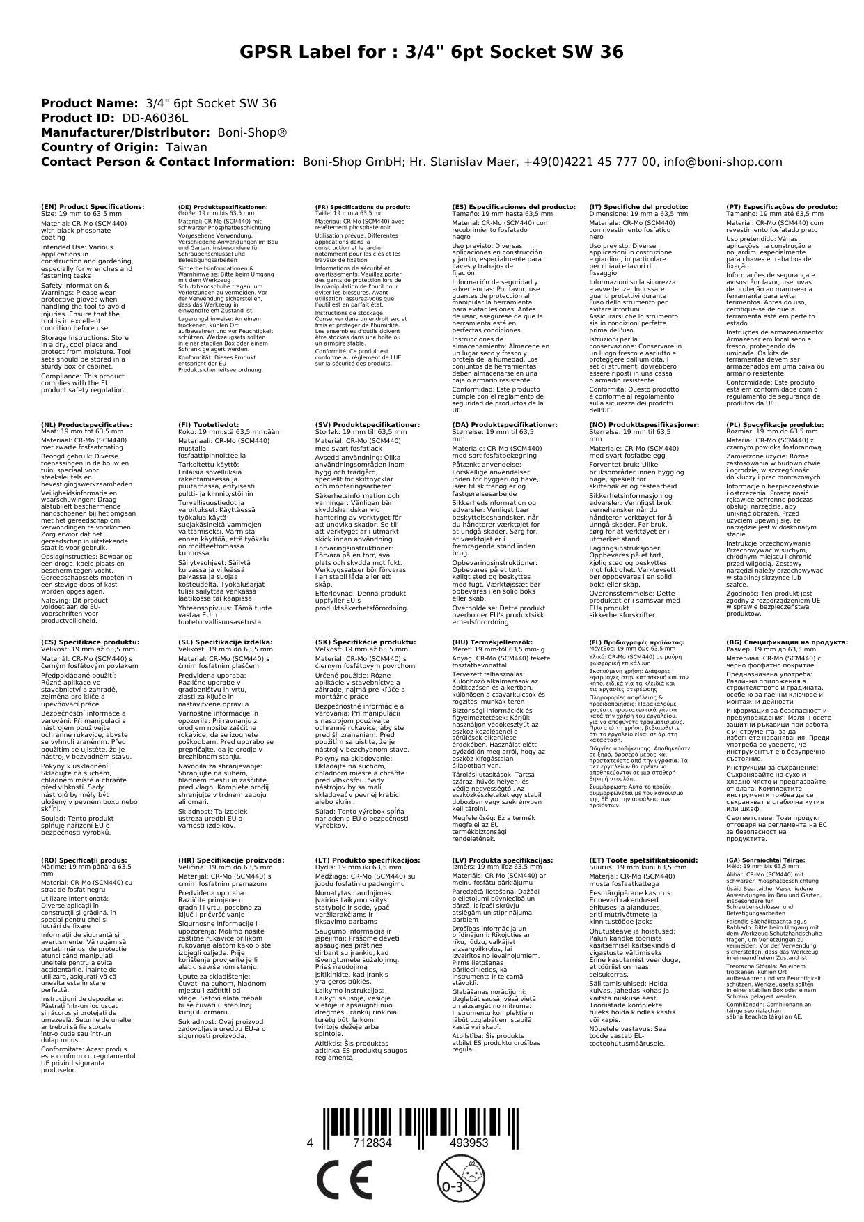 36mm Stecknuss, 3/4 Zoll Nuss, Kraftnuss, SW 36, 6pt Nuss