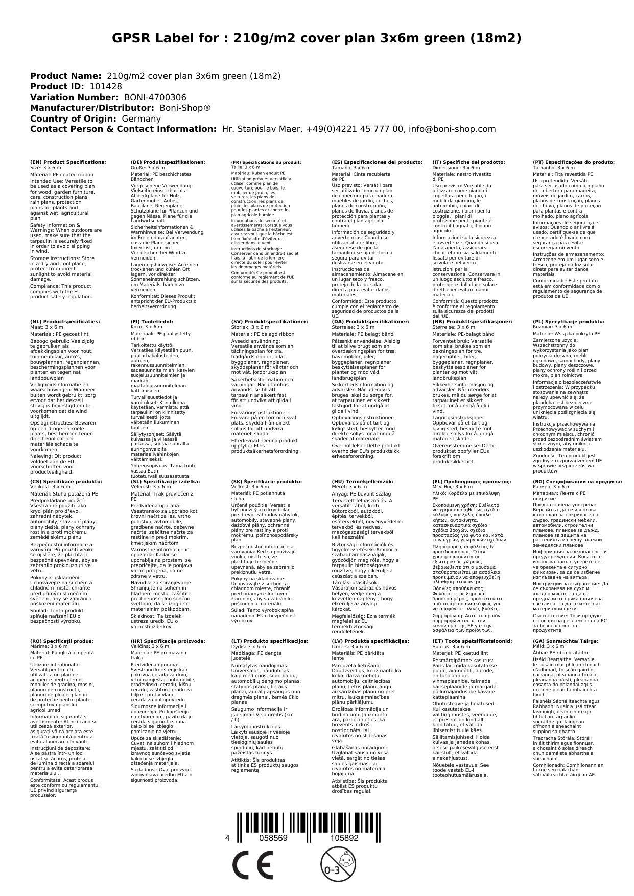 Abdeckplane 3x6m, grün, 210g/m², Reißfest und Wasserdicht (18m²)