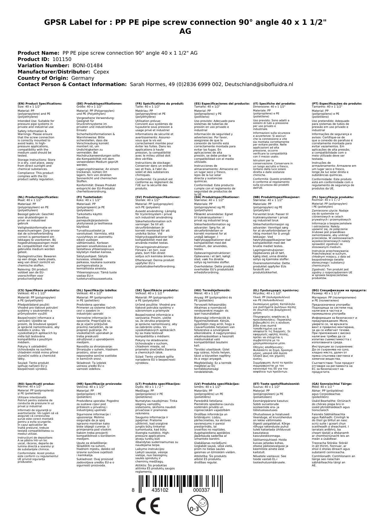 PE Rohr Verschraubung, Winkel 90°, 40mm Klemmverschraubung, Trinkwasser geeignet
