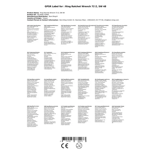 Ringratschenschlüssel 48mm, Feinverzahnte Ratsche, 72 Zähne Ringratschenschlüssel 48mm, Feinverzahnte Ratsche, 72 Zähne
