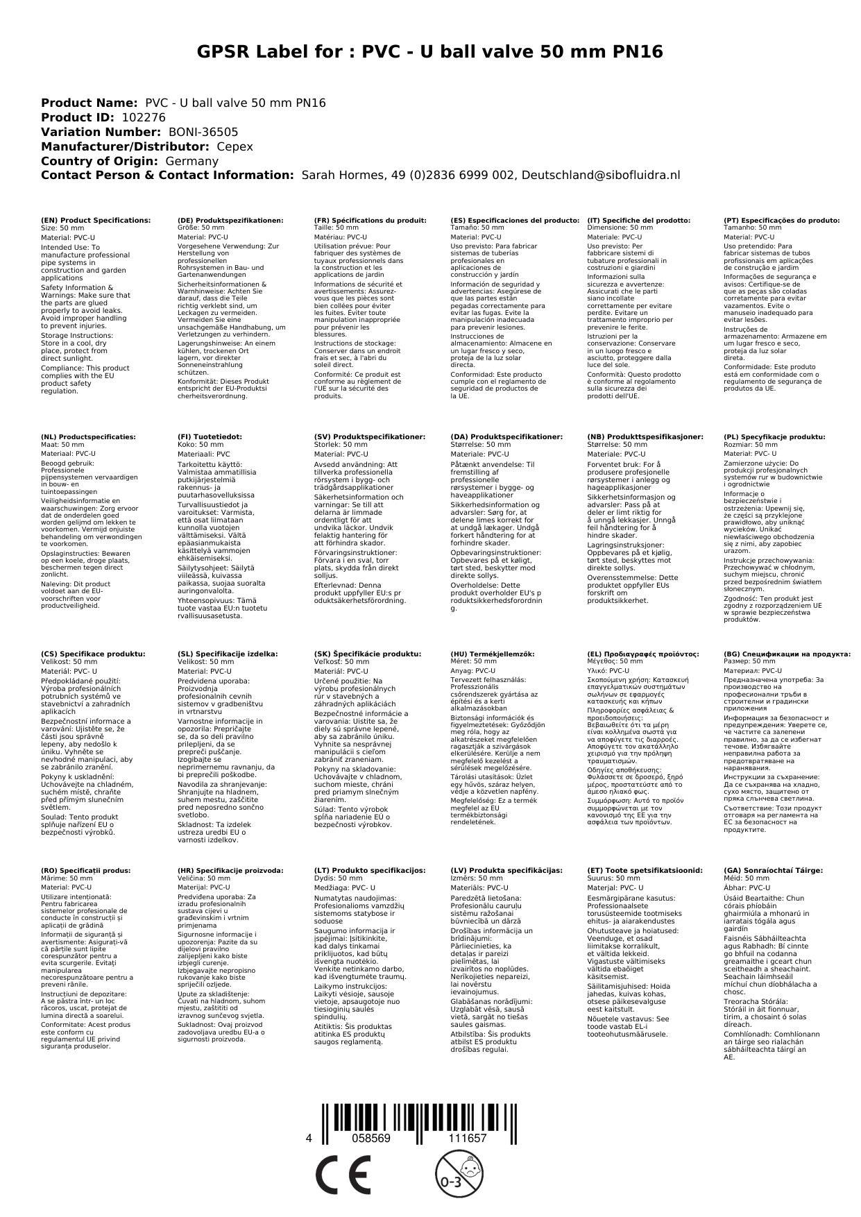 PVC Kugelhahn 50 mm, PVC U Muffe, PN16 Anschluss