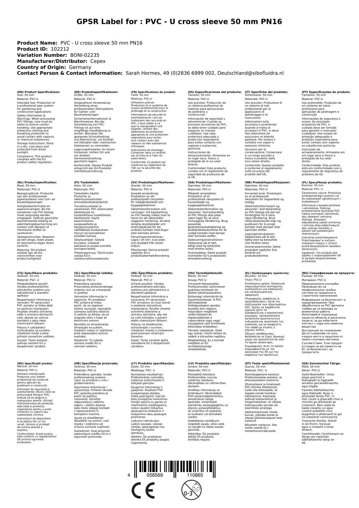 PVC Fittinge, PVC Kreuz Muffe 50mm PN16, Rohrverbinder