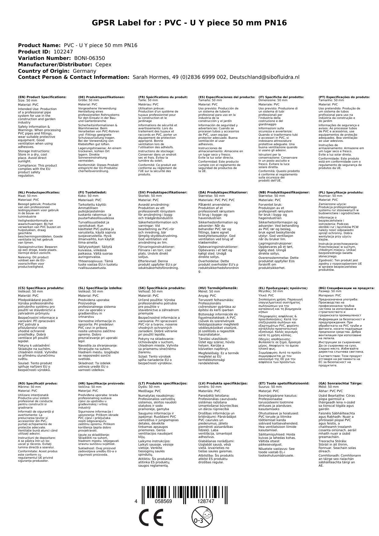 PVC Fitting 50mm, PVC Y Stück, PN16, Hart PVC Fitting