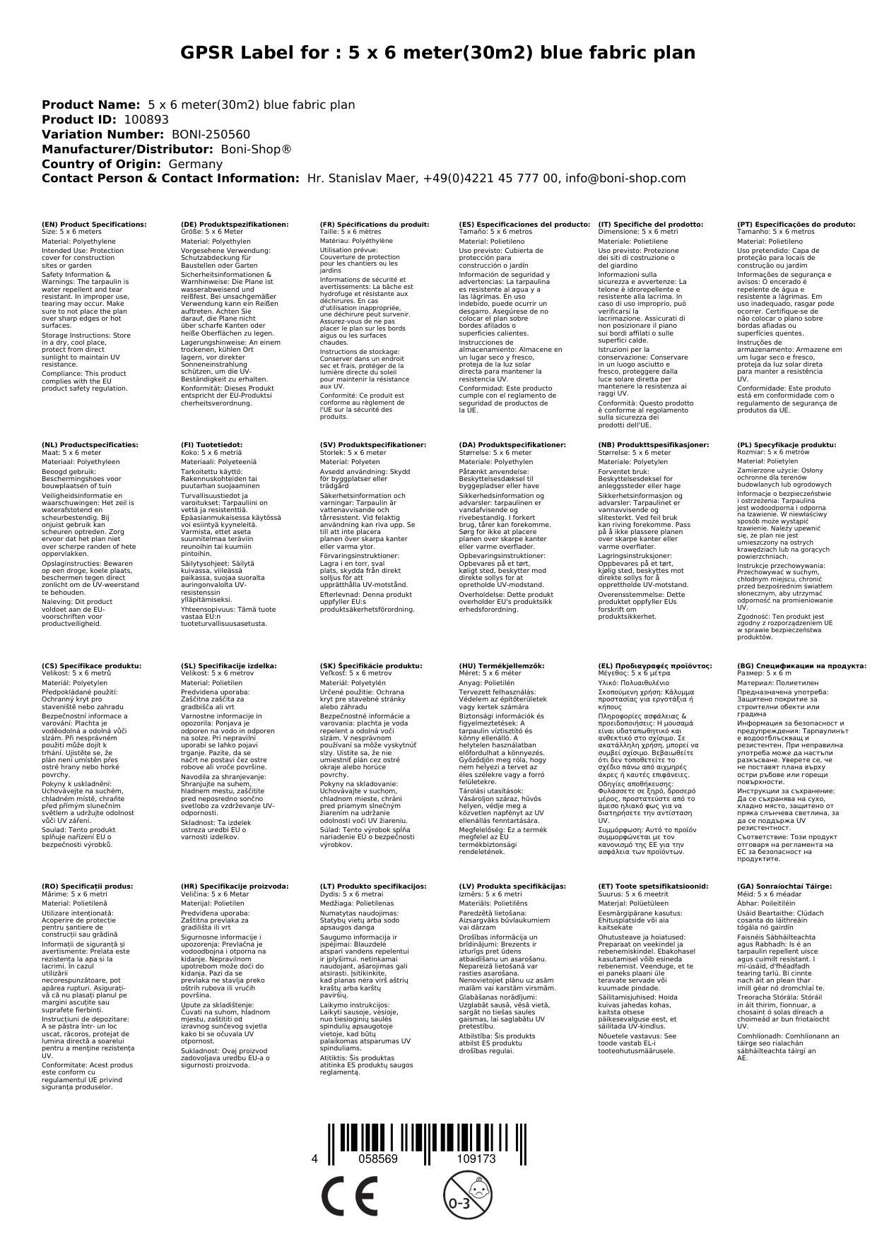 Gewebeplane 5x6m (30m²) blaue, Abdeckplane wasserdicht, reißfest und UV-beständig