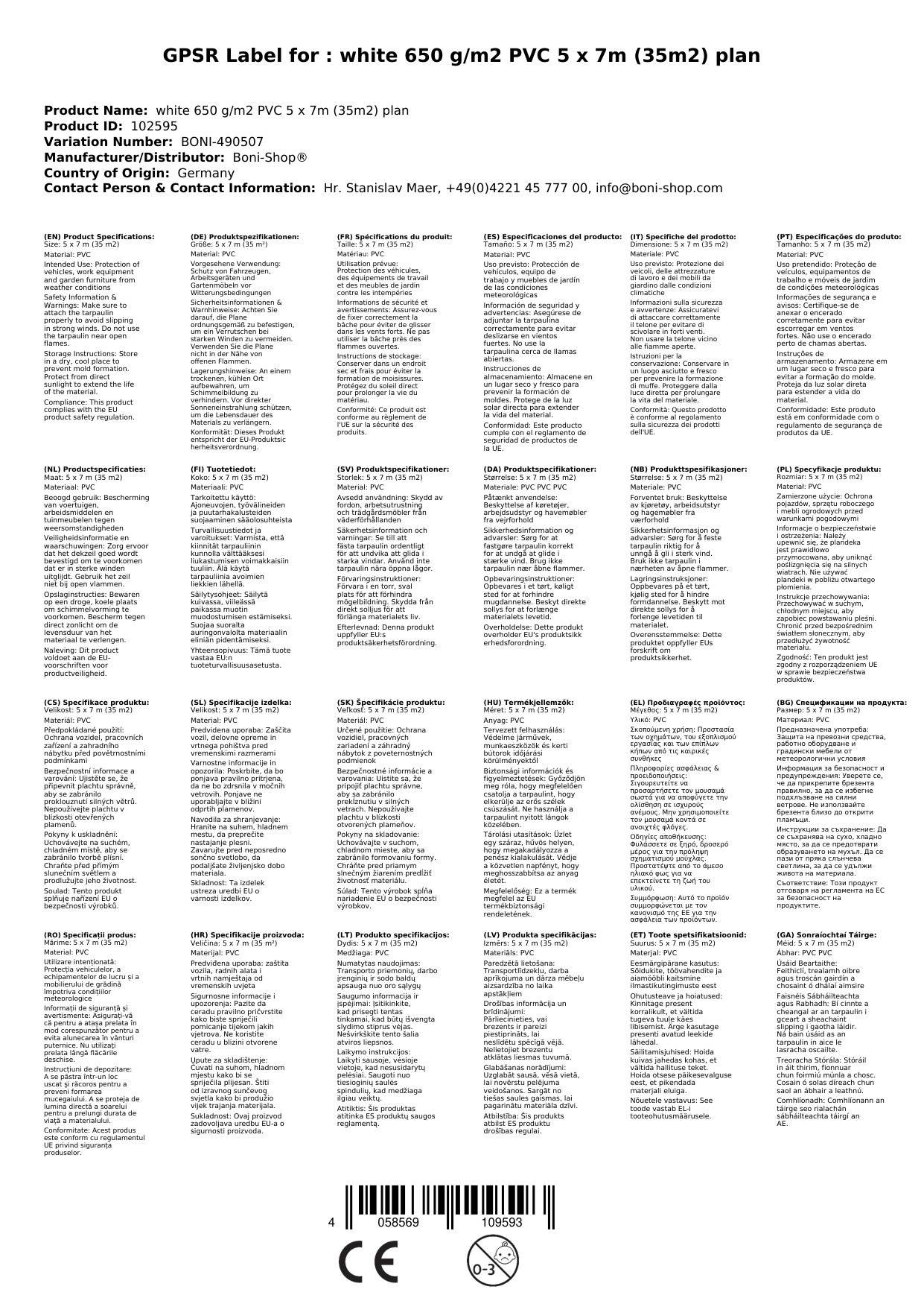 Abdeckplane 5x7m, 650g/m², Gewebeplane, PVC Plane, 35m², reißfest und wasserdicht