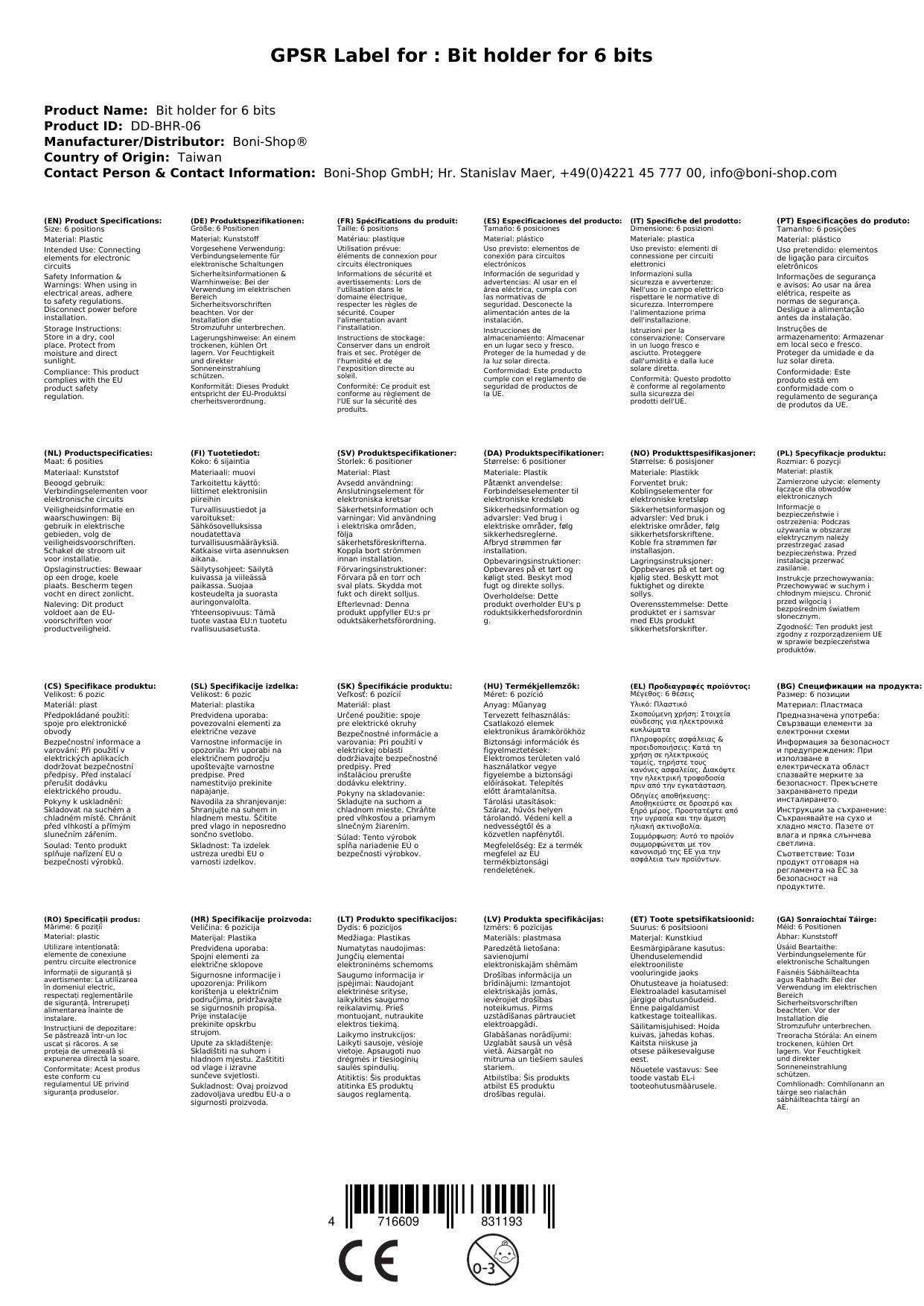 Bithalter 6 polig, Steckverbinder, Buchsenleiste