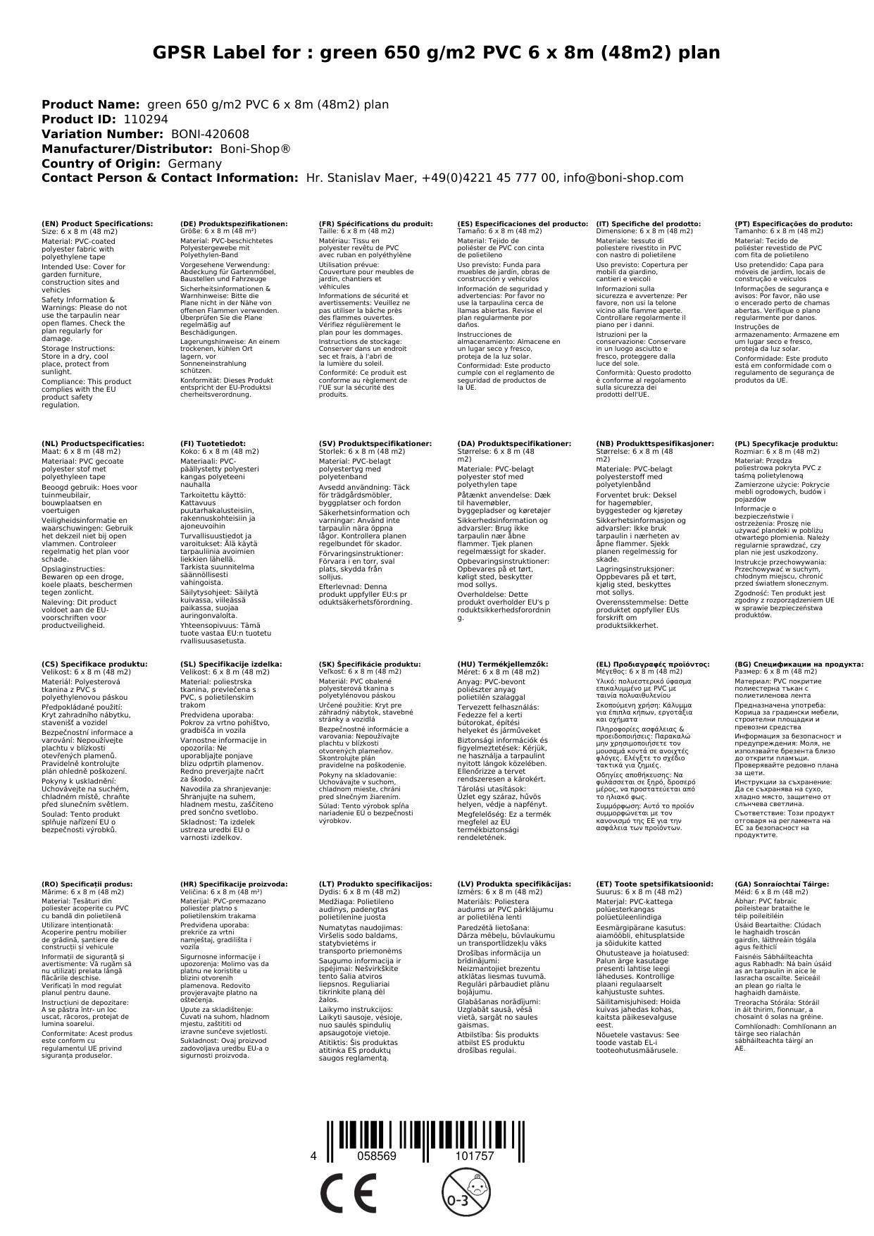 PVC Plane, Abdeckplane 6x8m (48m²), grün 650g, wasserdicht, reißfest