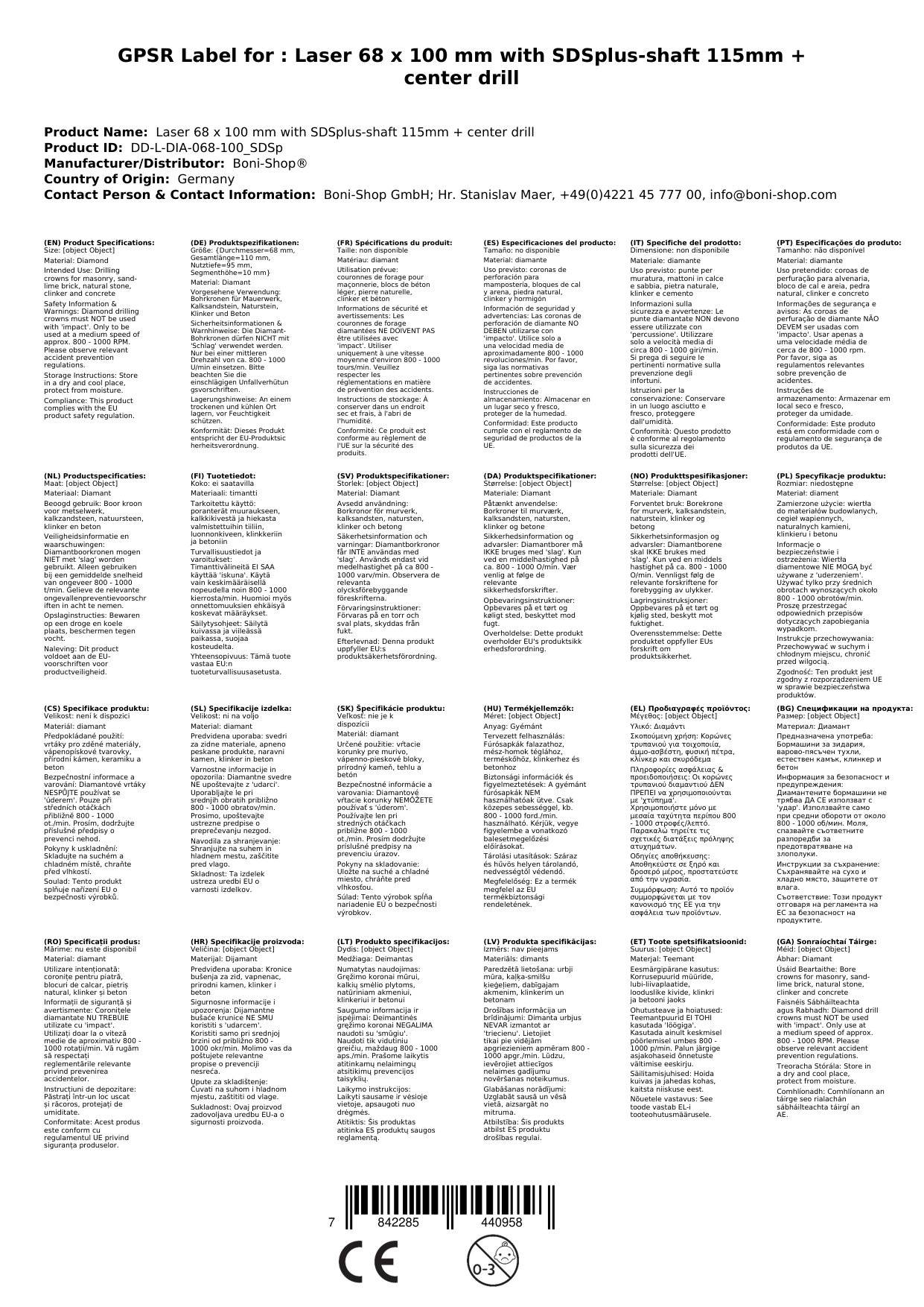 Diamantbohrkrone 68mm, SDS Plus, für Steckdosen & Mauerwerk