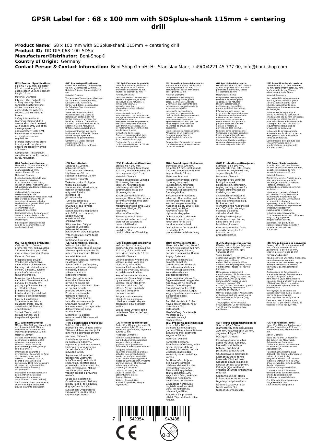 Diamantbohrkrone, 68mm, SDS Plus Bohrkrone, Steckdosenbohrkrone