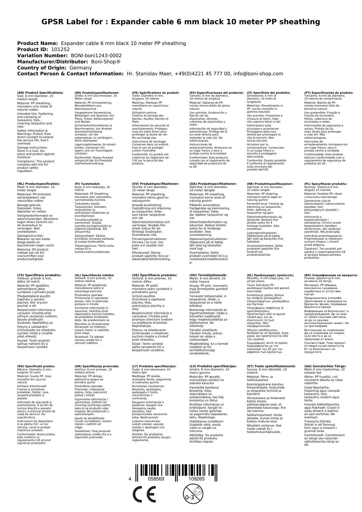 Expanderseil 6 mm, schwarz, 10 Meter, -Shop, Gummiseil