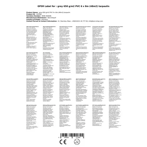 Abdeckplane, PVC Plane 6x8m, grau 650g/m², wasserdicht, Boni-Shop Abdeckplane, PVC Plane 6x8m, grau 650g/m², wasserdicht, Boni-Shop