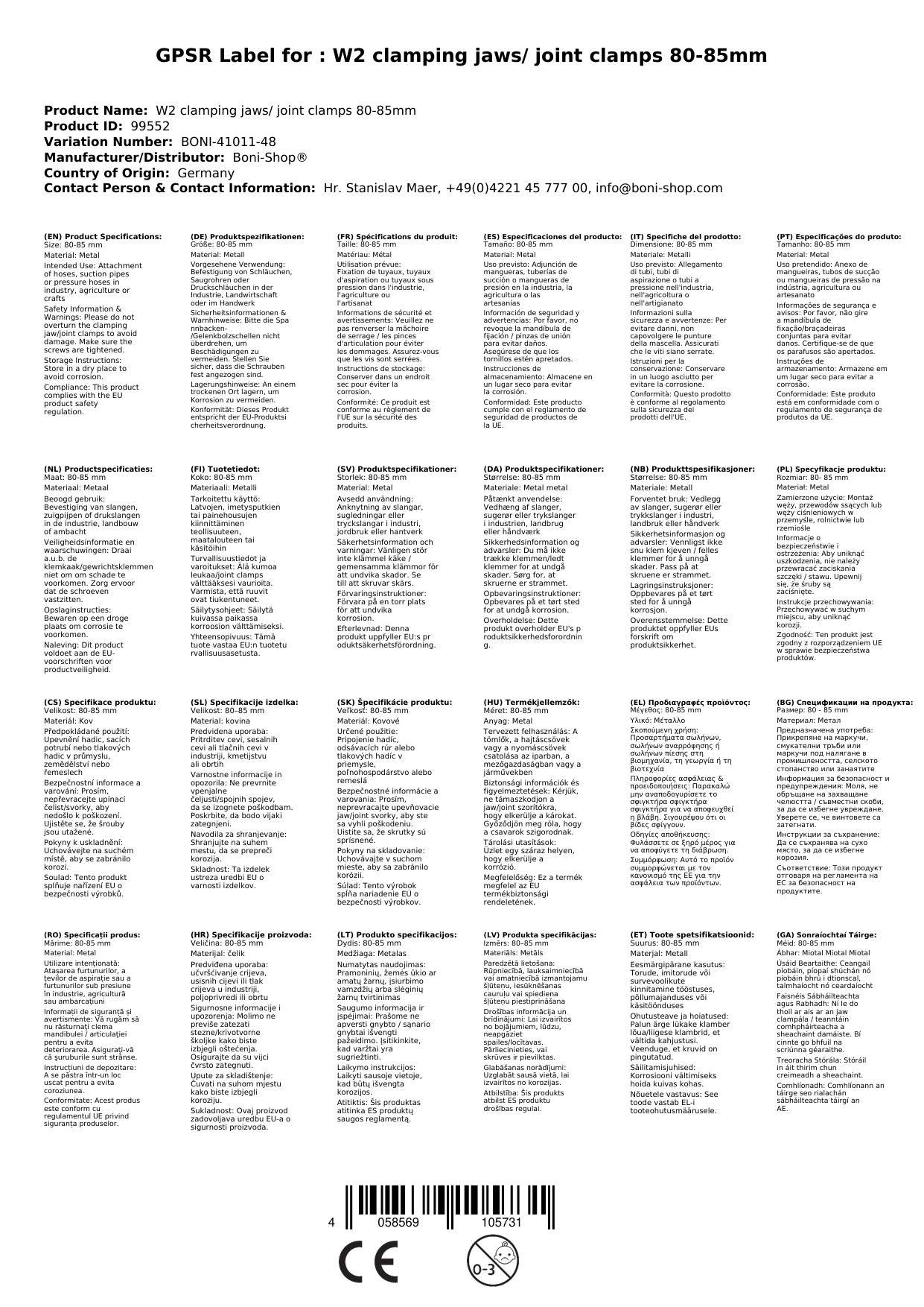 Gelenkbolzenschelle 80-85mm, Spannbackenschelle Edelstahl W2