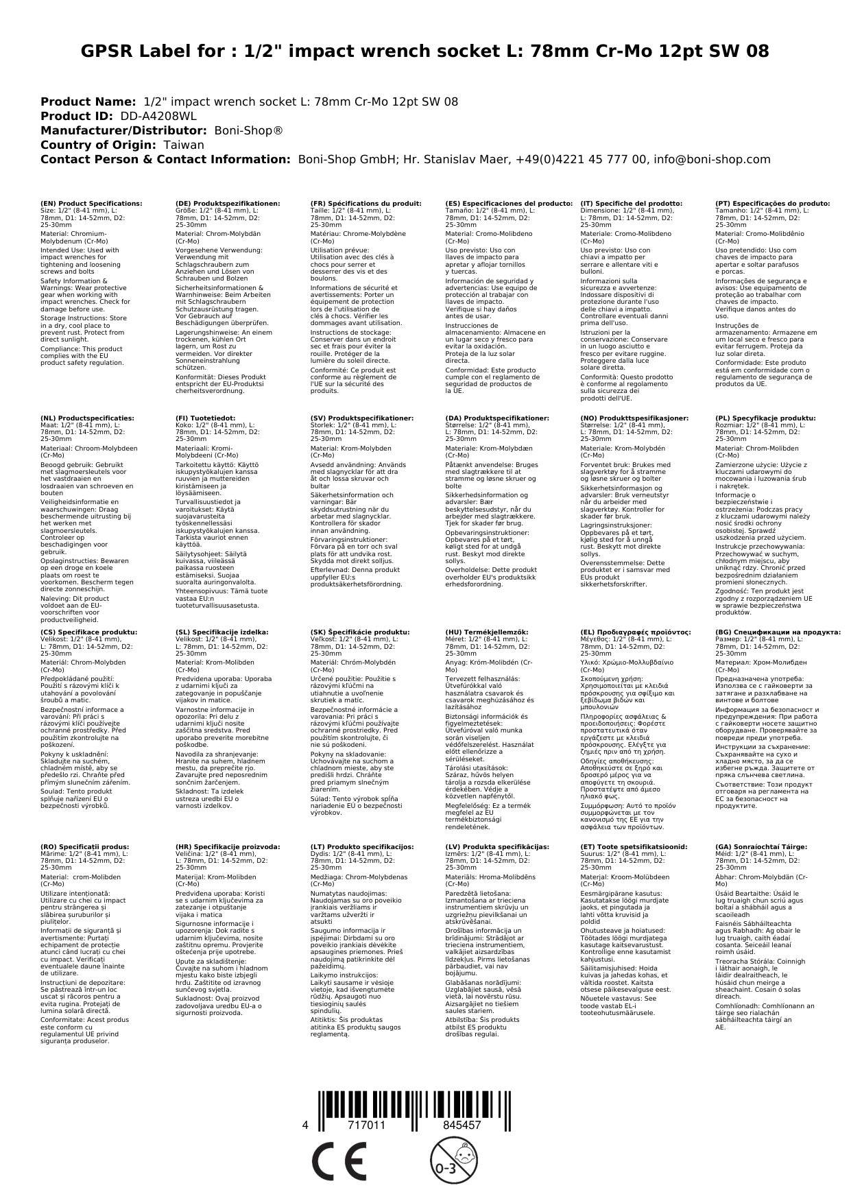 Schlagschraubernuss 8mm, 1/2 Zoll Nuss, Cr-Mo Stahl, 12-kant