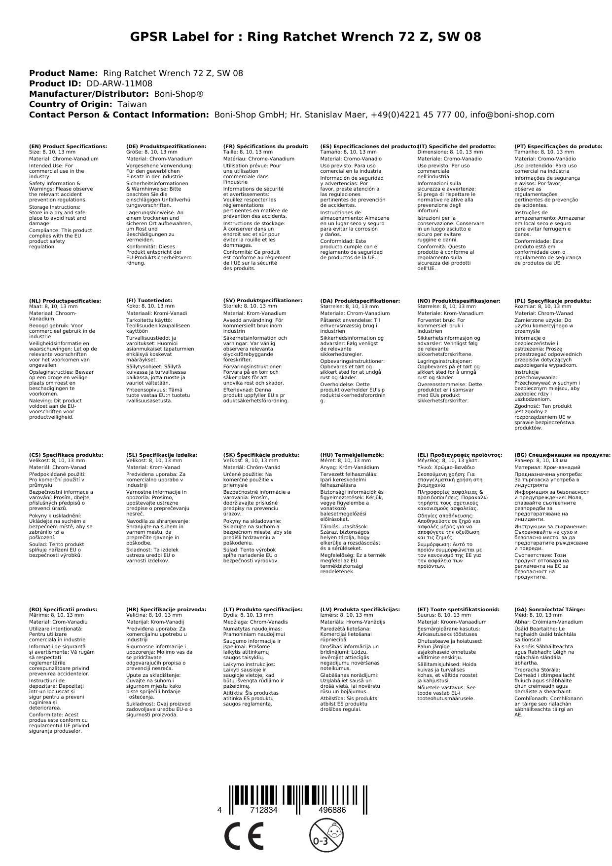 Ringratschenschlüssel, 8mm, 72 Zähne, Industrie Qualität