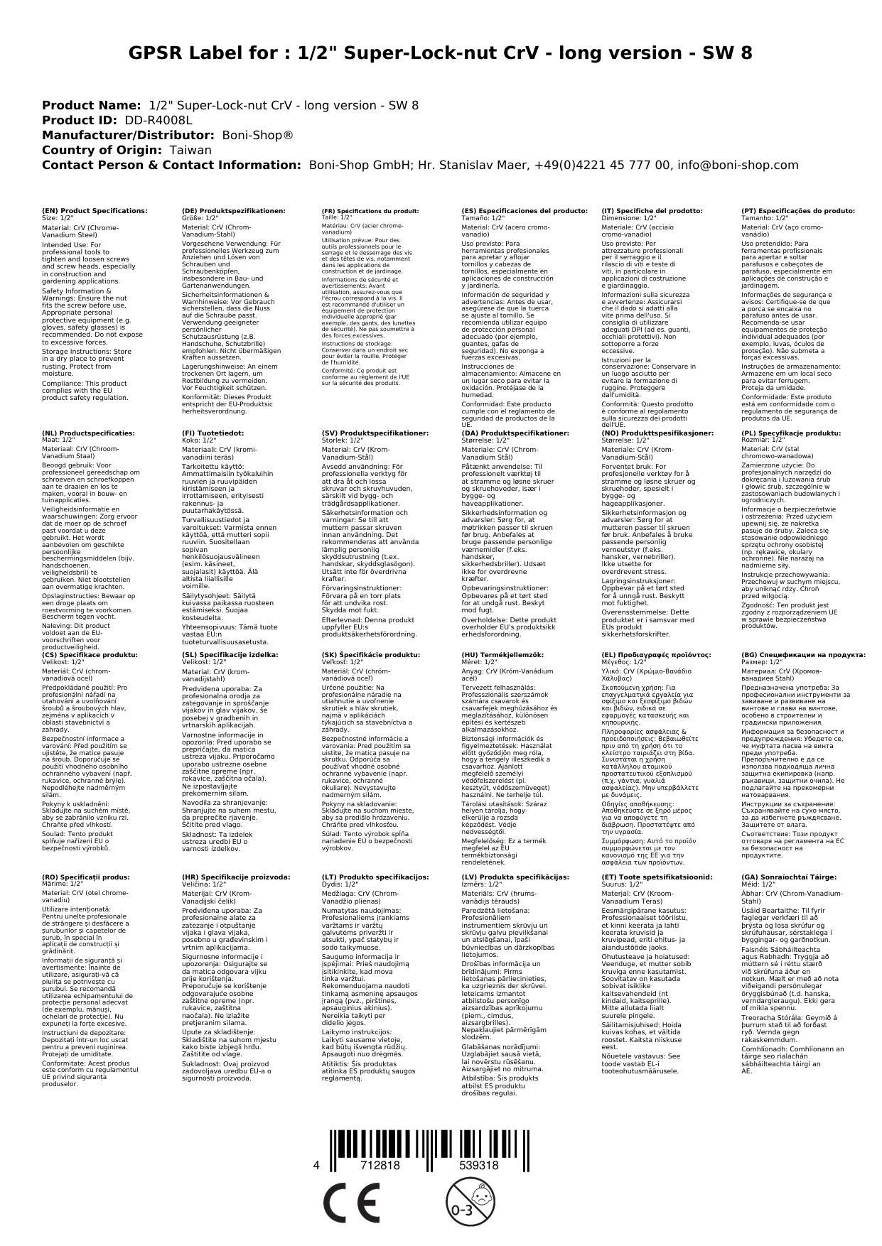 8mm Nuss, 1/2 Zoll Superlock Stecknuss, Lange Ausführung, CrV