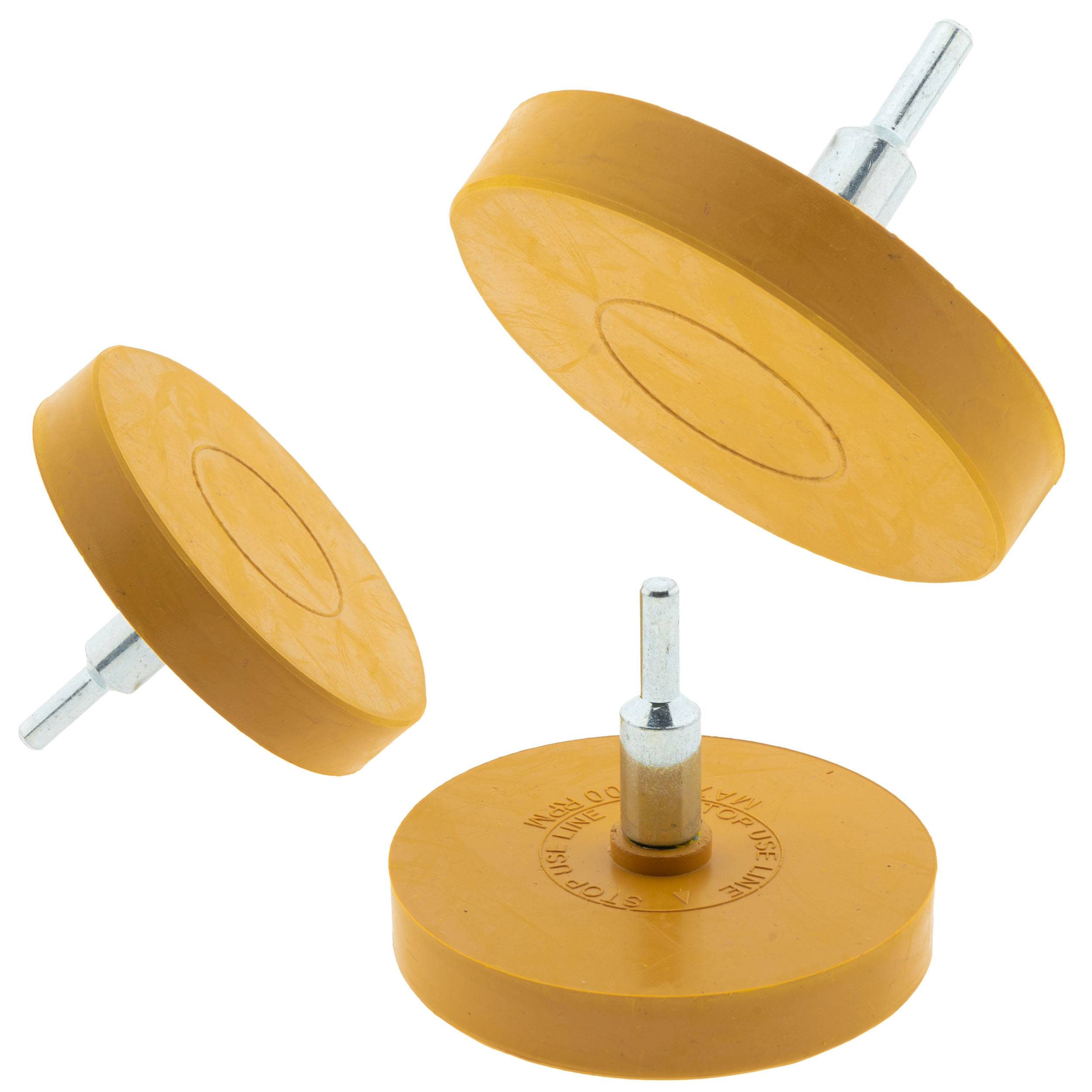 3 x Radierscheibe 85mm Gelb – Folienradierer mit 6mm Schaft Spar-Set