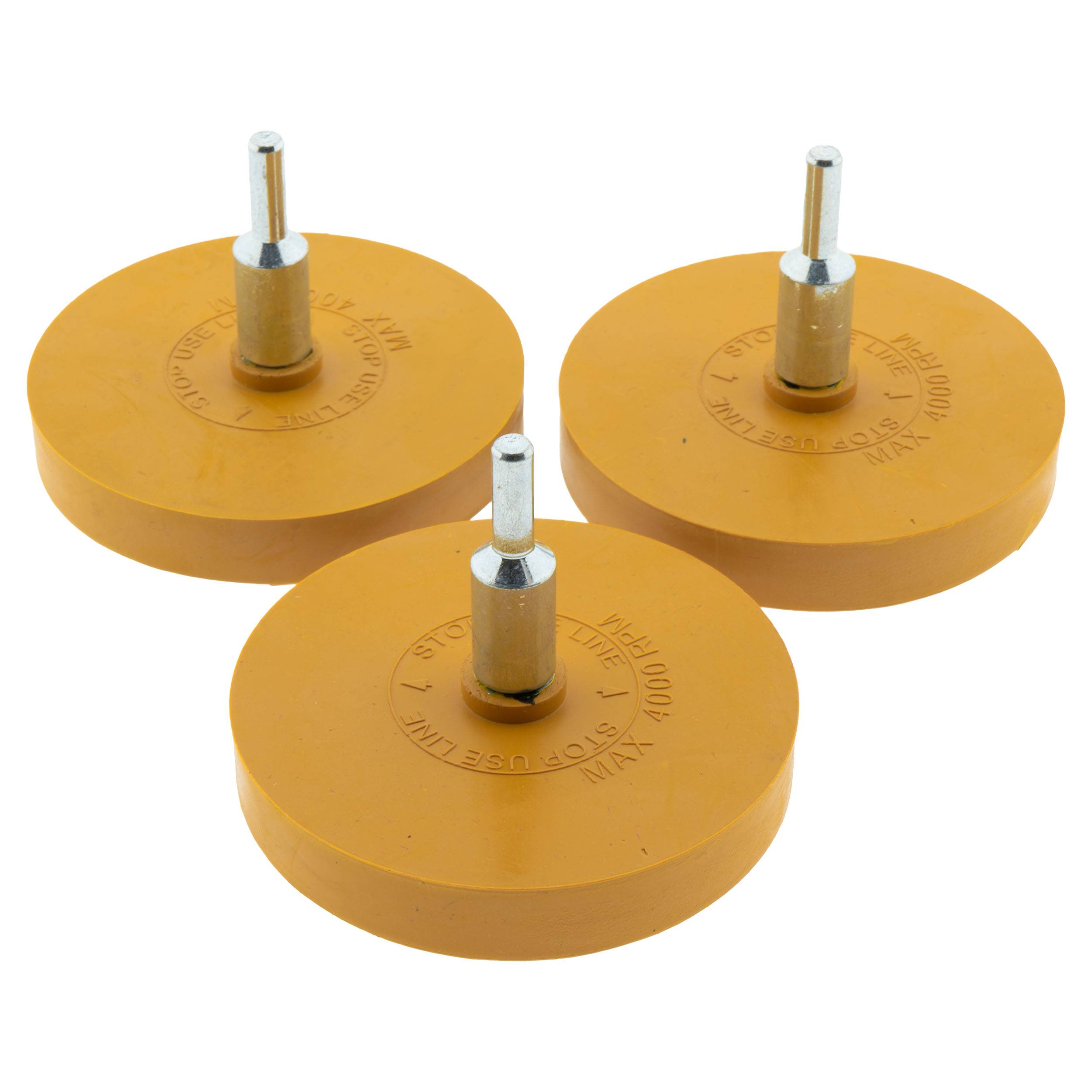3 x Radierscheibe 85mm Gelb – Folienradierer mit 6mm Schaft Spar-Set