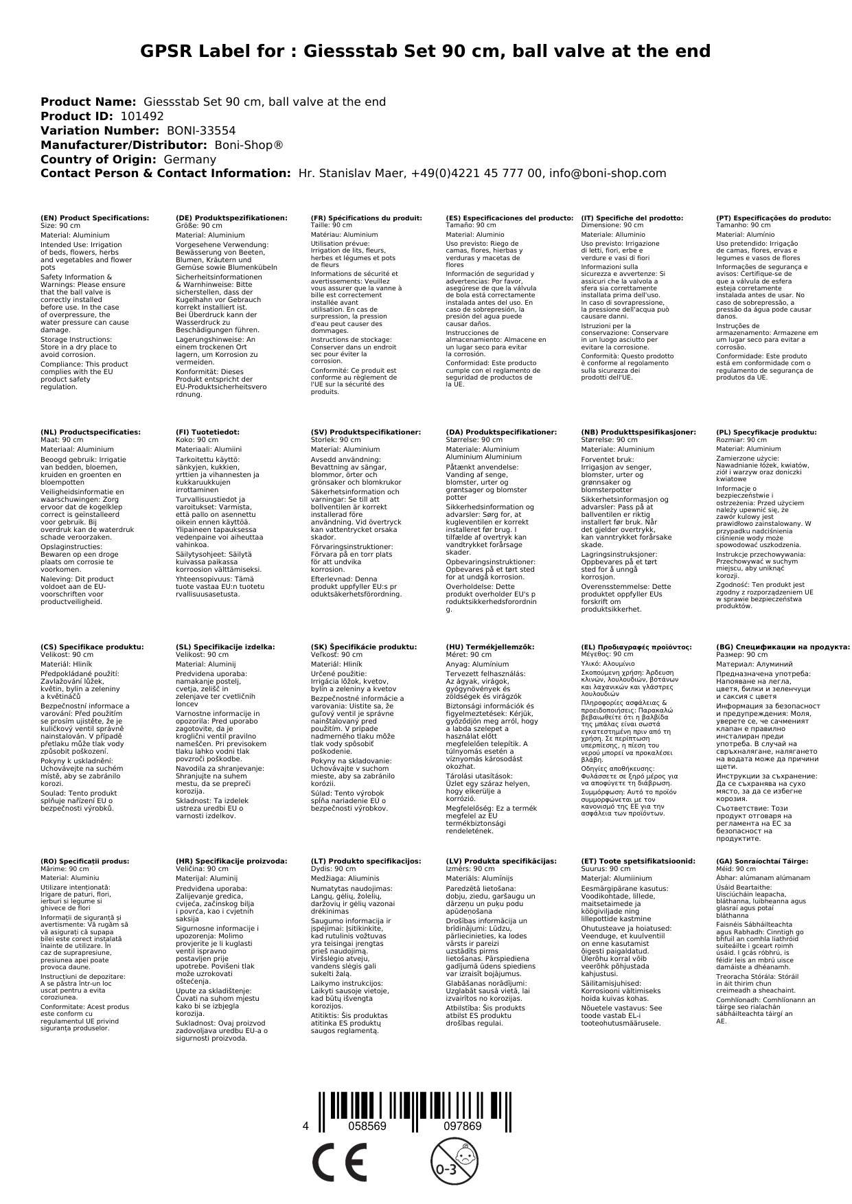 Giessstab Set 90cm, Garten Bewässerungsstab mit Kugelhahn