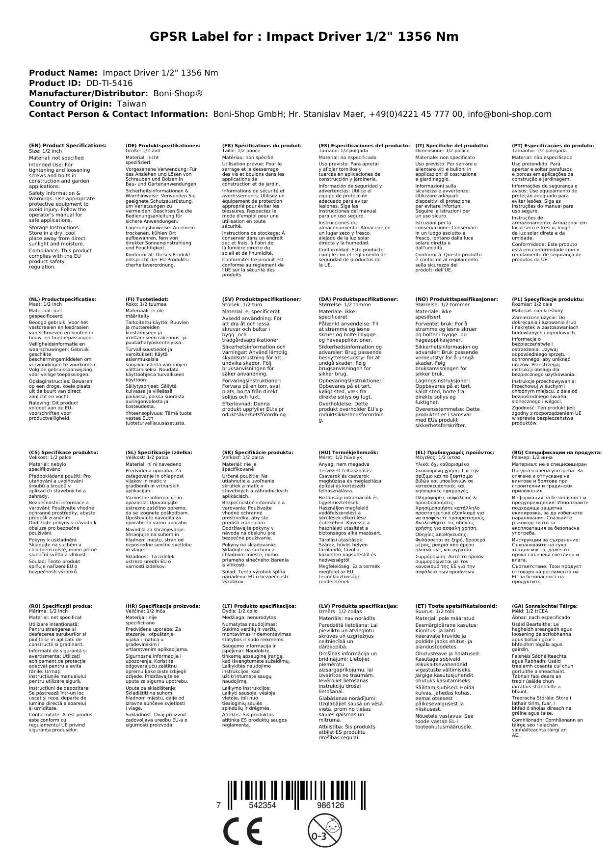 Schlagschrauber, Druckluft, 1/2 Zoll, 1356 Nm Drehmoment