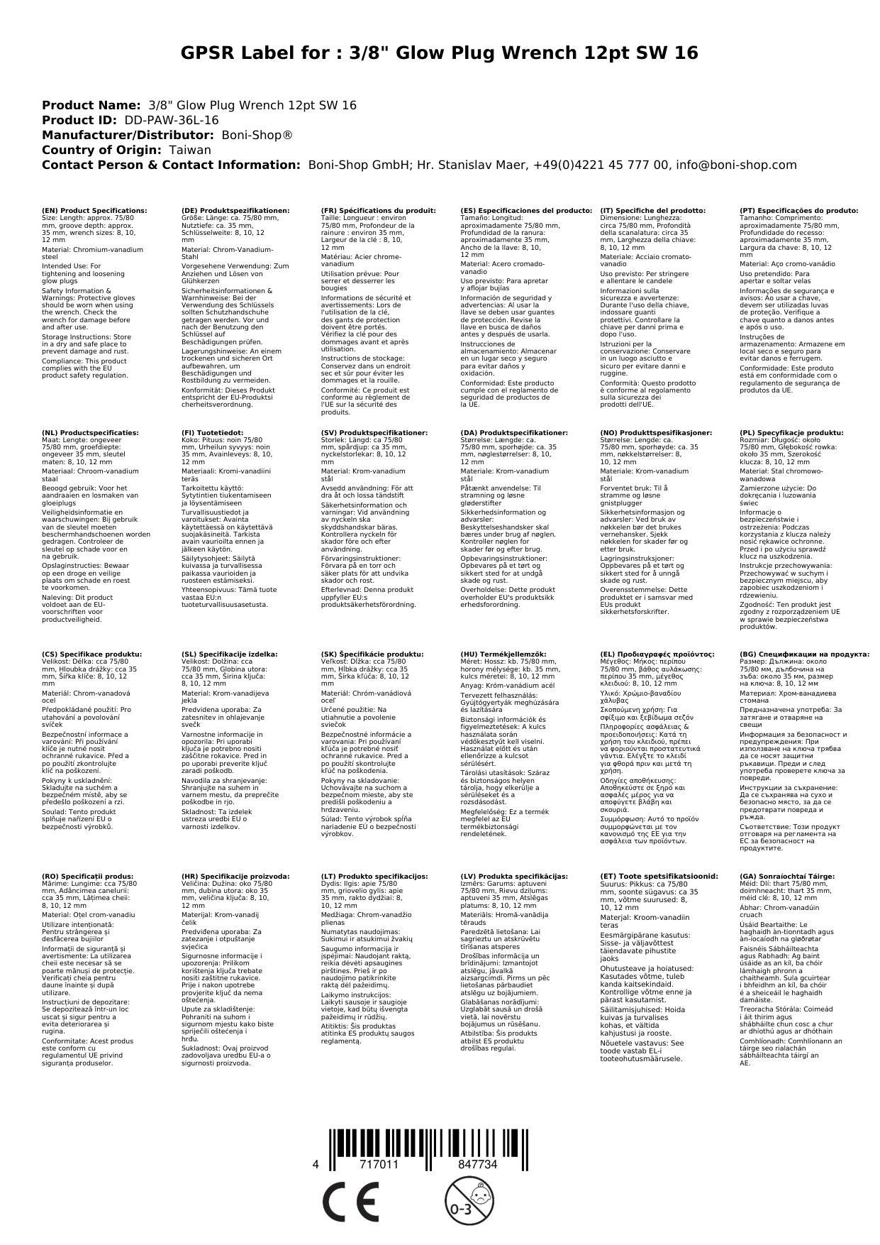 Glühkerzenschlüssel Gelenk, 3/8 Zoll, 16mm, 12pt