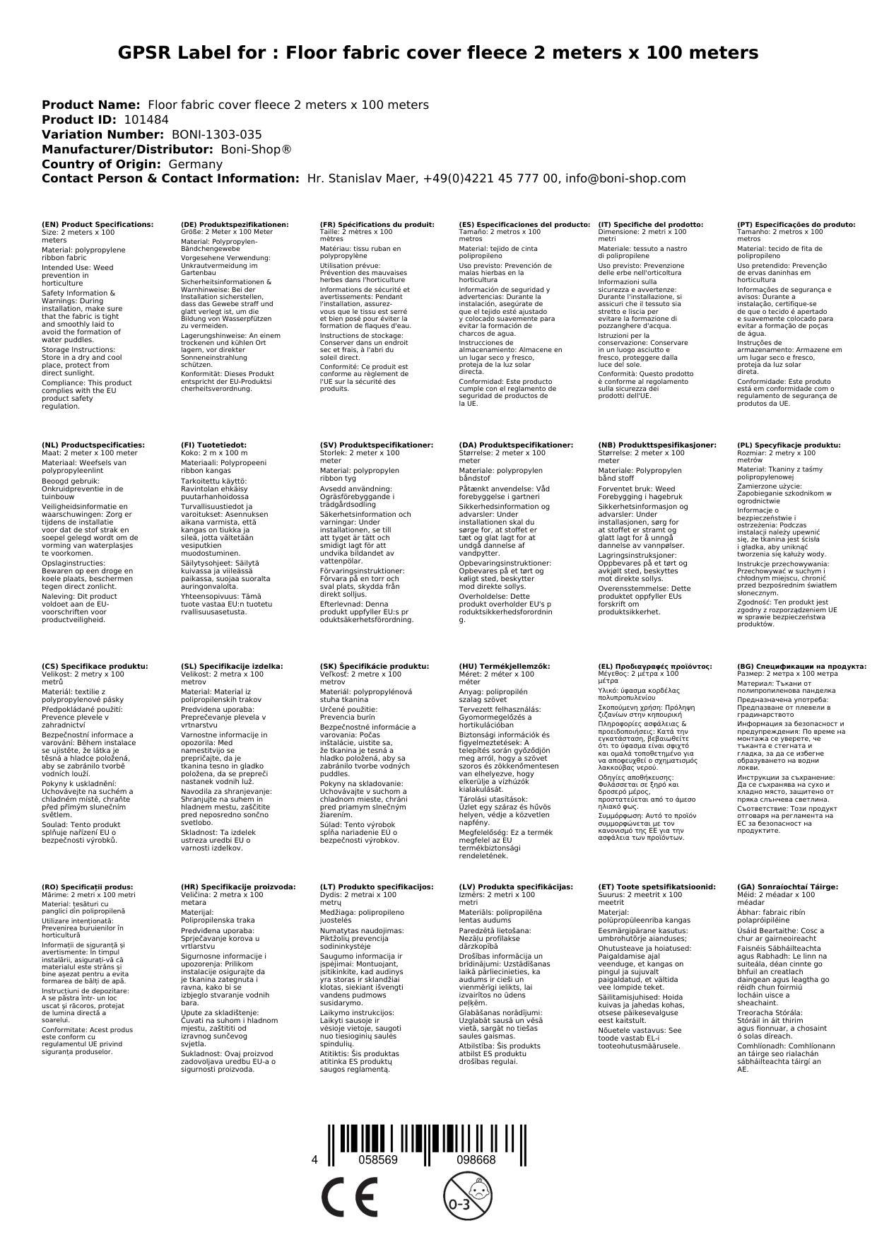 Bodengewebe Abdeckvlies 2 Meter x 100 Meter