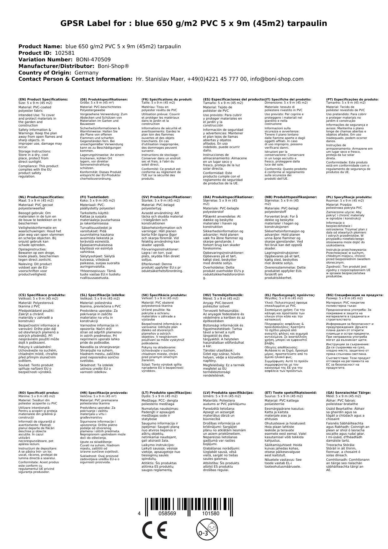 PVC Abdeckplane, wasserdicht, blau 650g/m², 5x9m (45m²), reißfest