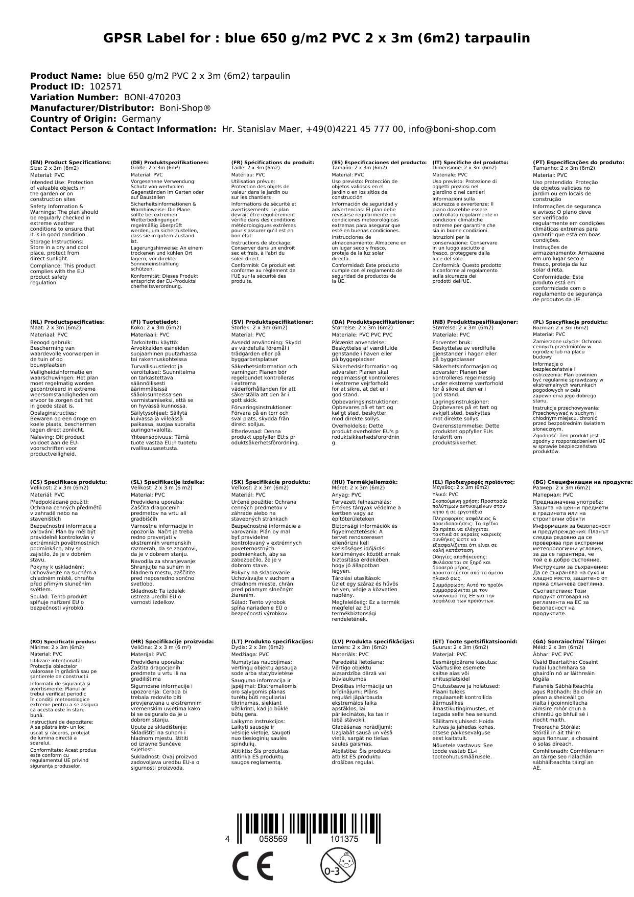 PVC Abdeckplane 2x3m blau, 650g/m², wasserdicht und reißfest