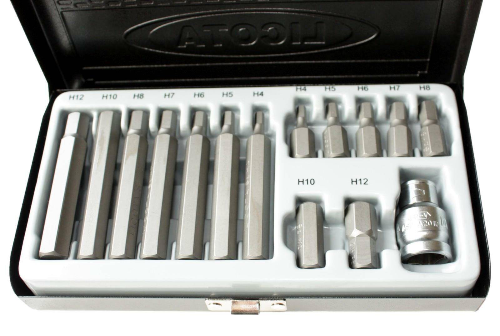 Bit Set, S2 Stahl, 3/8 Zoll, 10mm HEX, H4-H12, 30+75mm, Bit Halter