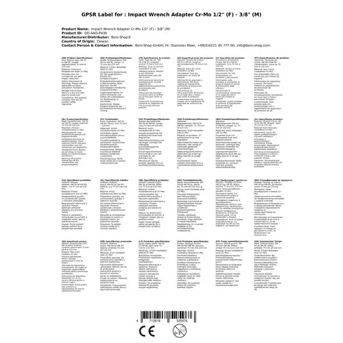Schlagschrauber Adapter, 1/2 auf 3/8 Zoll, Cr-Mo Schlagschrauber Adapter, 1/2 auf 3/8 Zoll, Cr-Mo
