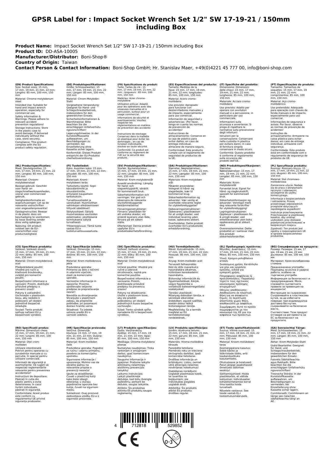 Schlagschraubernüsse, Steckschlüsselsatz 1/2 Zoll, 17-21mm, Chrom-Molybdän