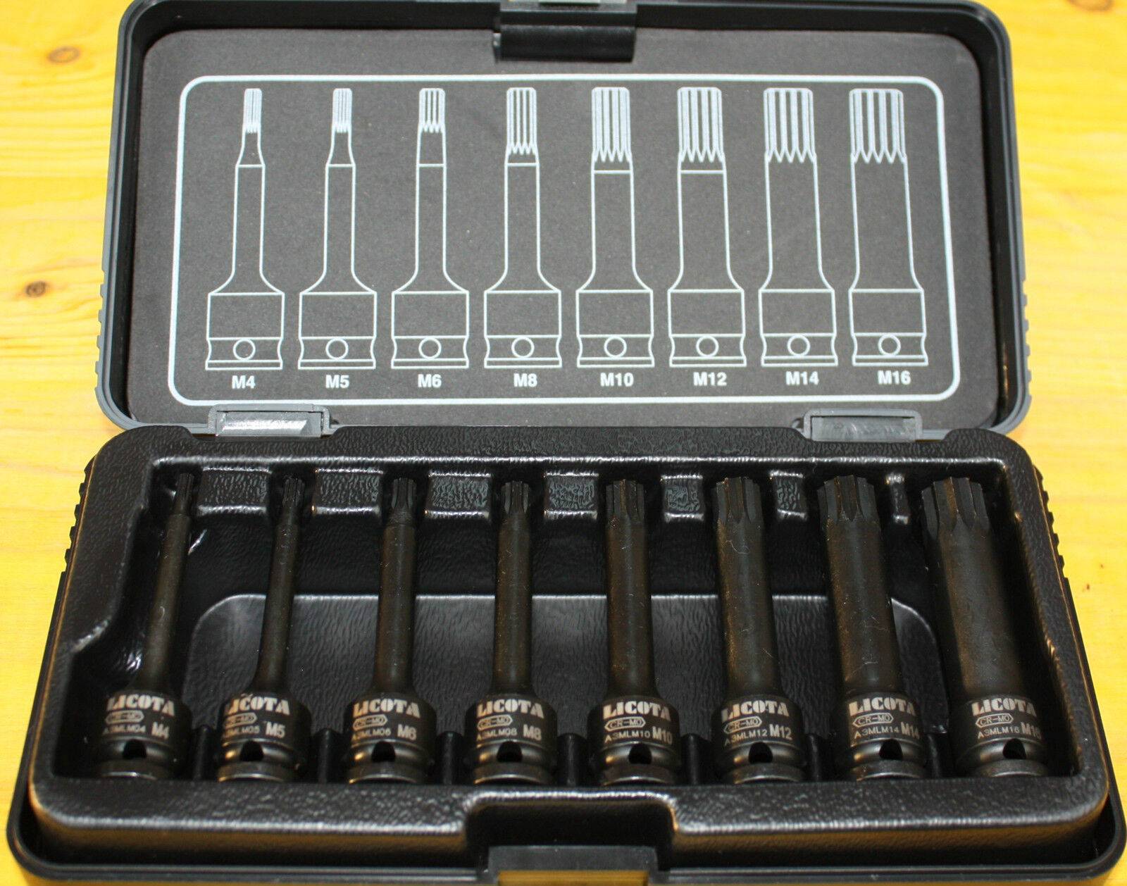 Schlagschrauber Nuss Set, 8-teilig, Spline Nüsse M4-M16, 3/8 Zoll, Cr-Mo