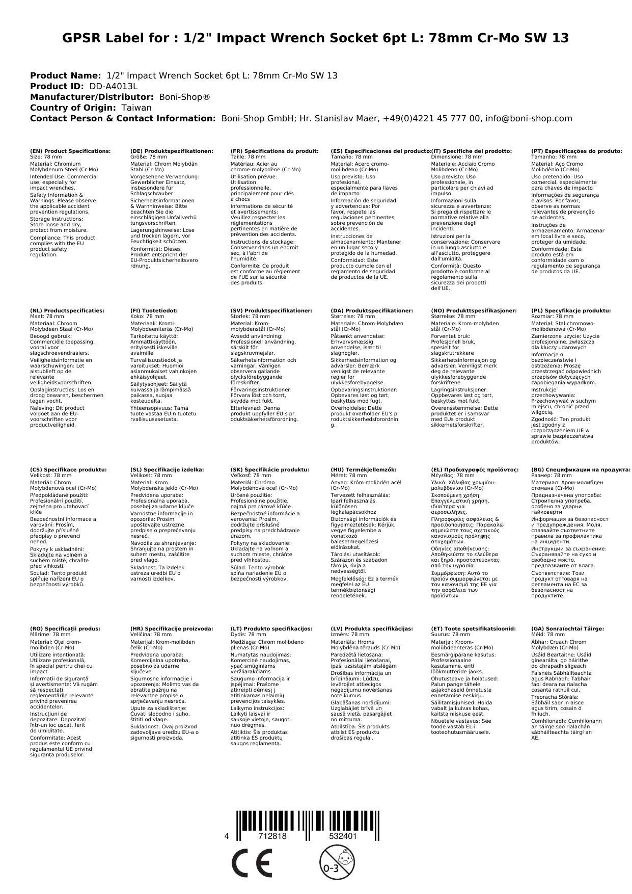 1/2 Zoll Nuss, Schlagschraubernuss SW 13, Kraftnuss