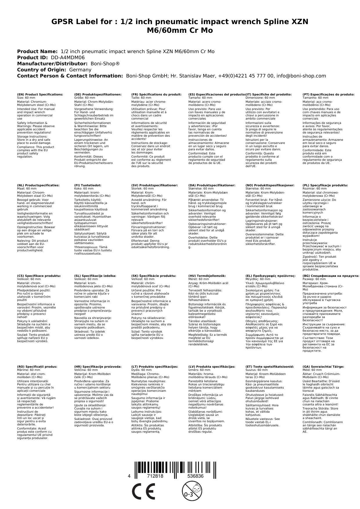 Schlagschraubernuss, Vielzahn Nuss, XZN Nuss, 1/2 Zoll, M6