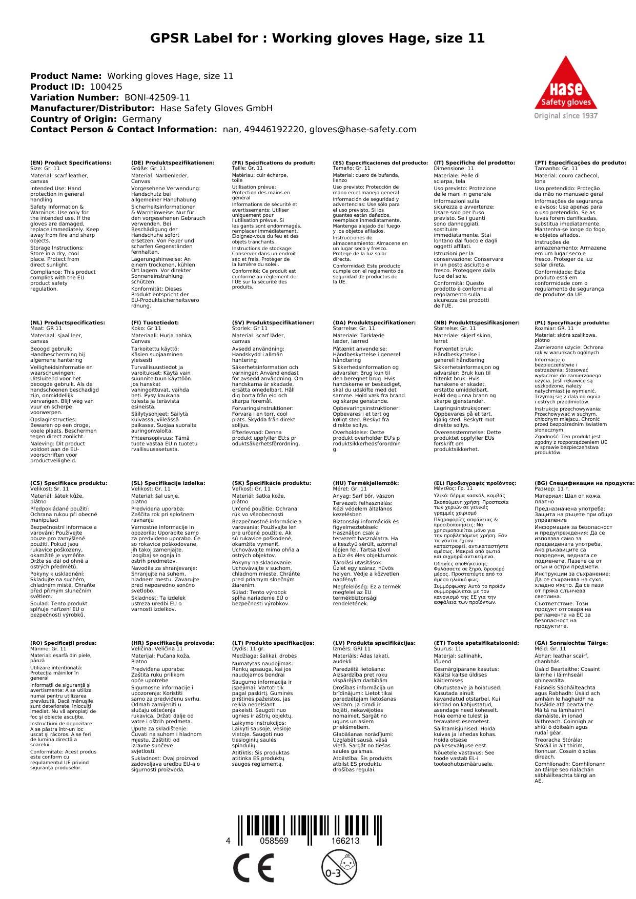 Arbeitshandschuhe, Leder, Gr. 11