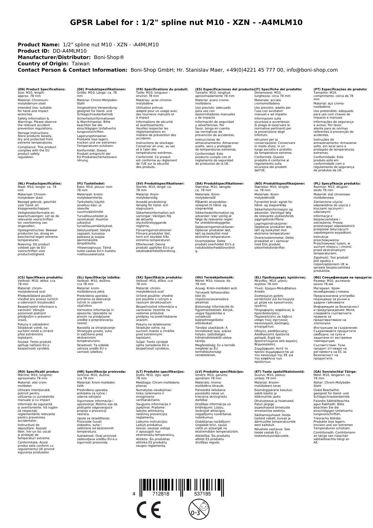 Spline Bit M10, 1/2 Zoll Vielzahn Nuss, Stecknuss Schlagschrauber