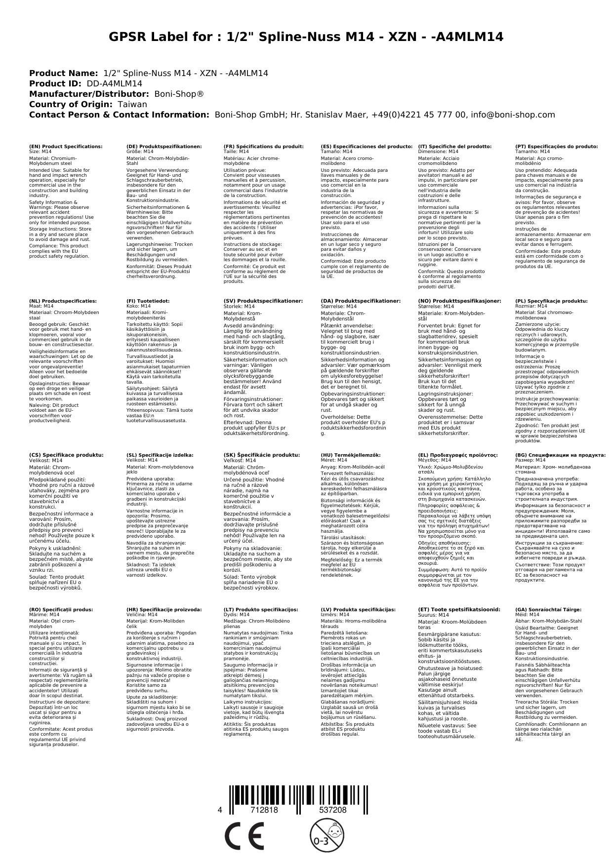 Vielzahn Nuss M14, Schlagschrauber Stecknuss, 1/2 Zoll Stecknuss