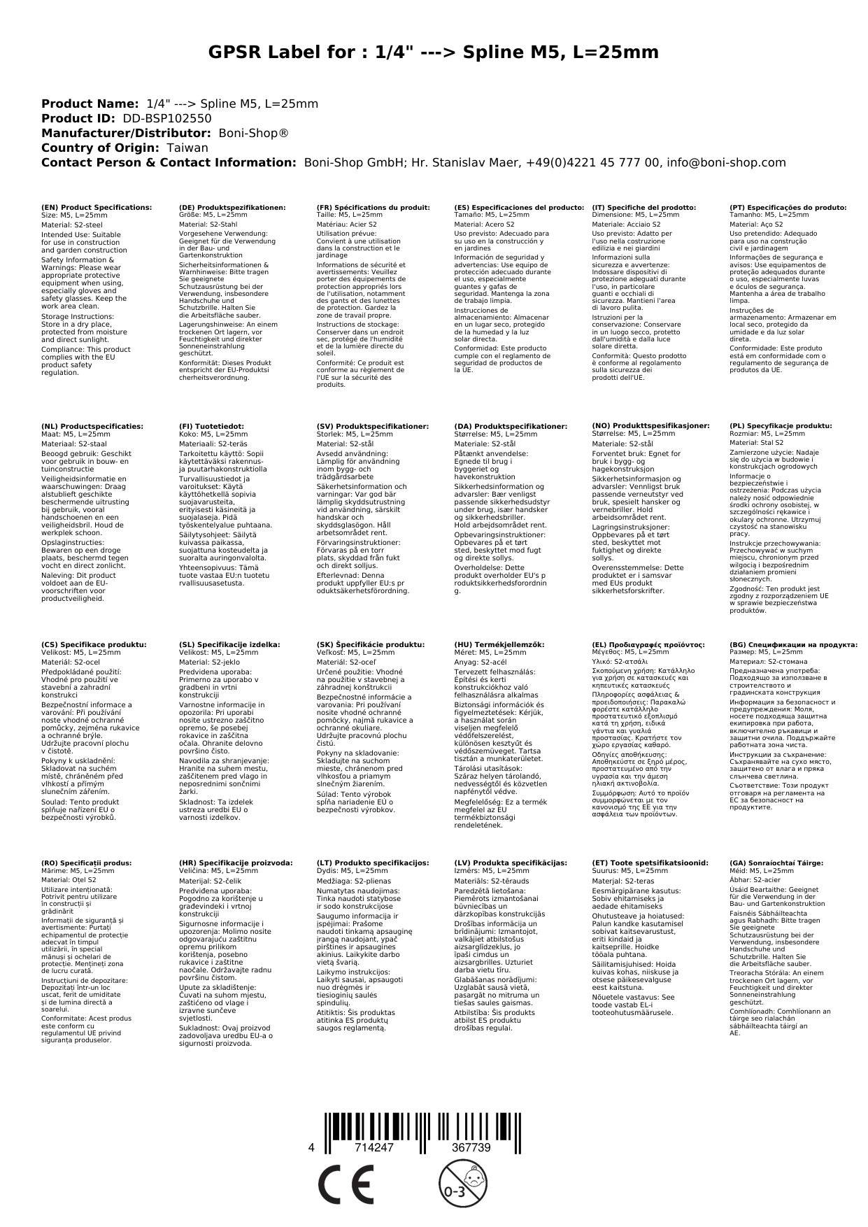 Spline Bit M5, 25mm, 1/4 Zoll, S2 Stahl